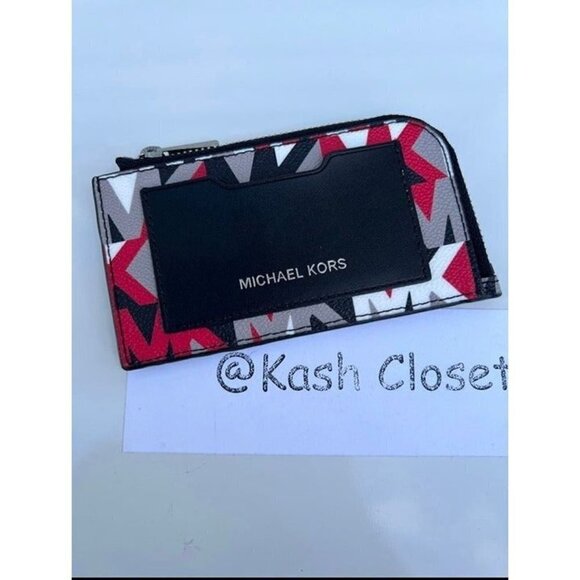 Michael Kors Mens Card case wallet Cooper Logo Zip Around Crimson - Picture 1 of 3